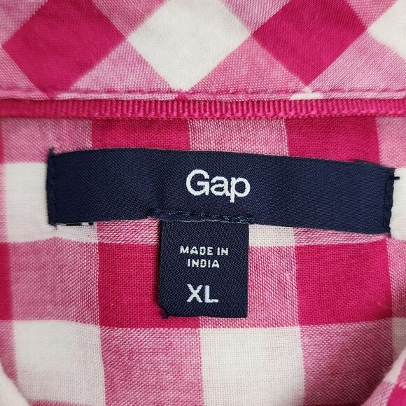 Gap Gingham Button-Up Shirt Cotton Hot Pink and White Checkered Top Blouse XL - Picture 2 of 12